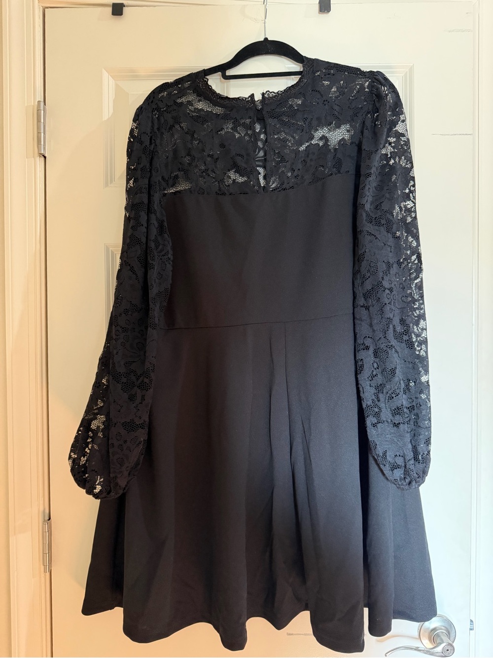SHEIN Black Lace Long Sleeve Fit-and-Flare Dress